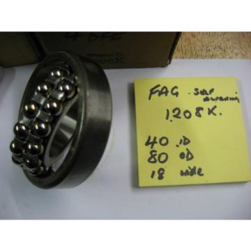 FAG  1208 K  Bearing. 40mm ID, 80mm OD x 18mm  wide.Double row self aligning.