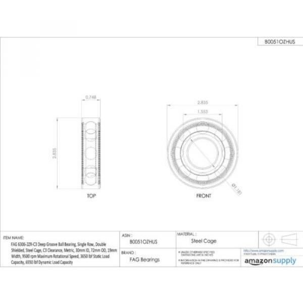 FAG 6306-2ZR-C3 DEEP GROOVE BALL BEARING, SINGLE ROW, DOUBLE SHIELDED #4 image