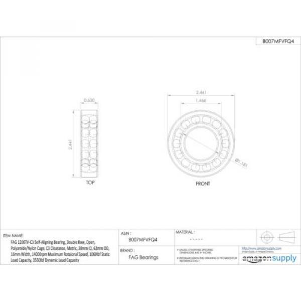 FAG 1206TV-C3 Self-Aligning Bearing Double Row Open Polyamide/Nylon Cage C3 C... #5 image