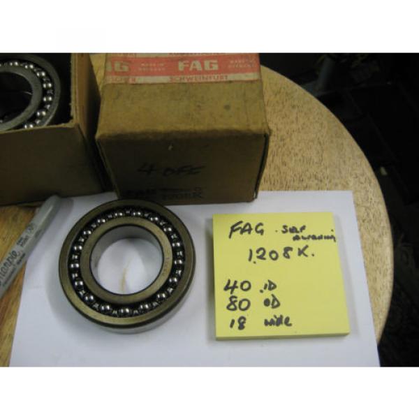 FAG  1208 K  Bearing. 40mm ID, 80mm OD x 18mm  wide.Double row self aligning. #3 image